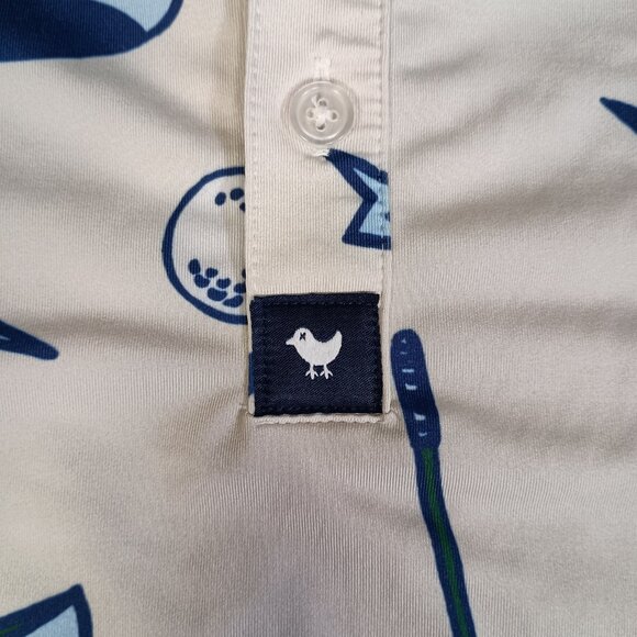 Bad Birdie Men's XL Yard Sale Golf All Over Print Stretch Preppy White Polo - Picture 5 of 7